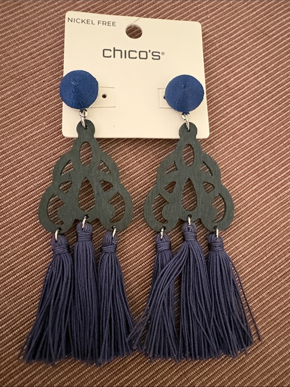 Chico's Blue Navy Tassel Filigree Drop Earrings